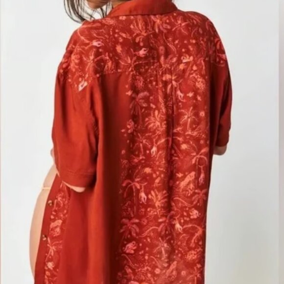 We the Free Share Good Vibes button down shirt NWOT Size L Copper Combo - Picture 2 of 5